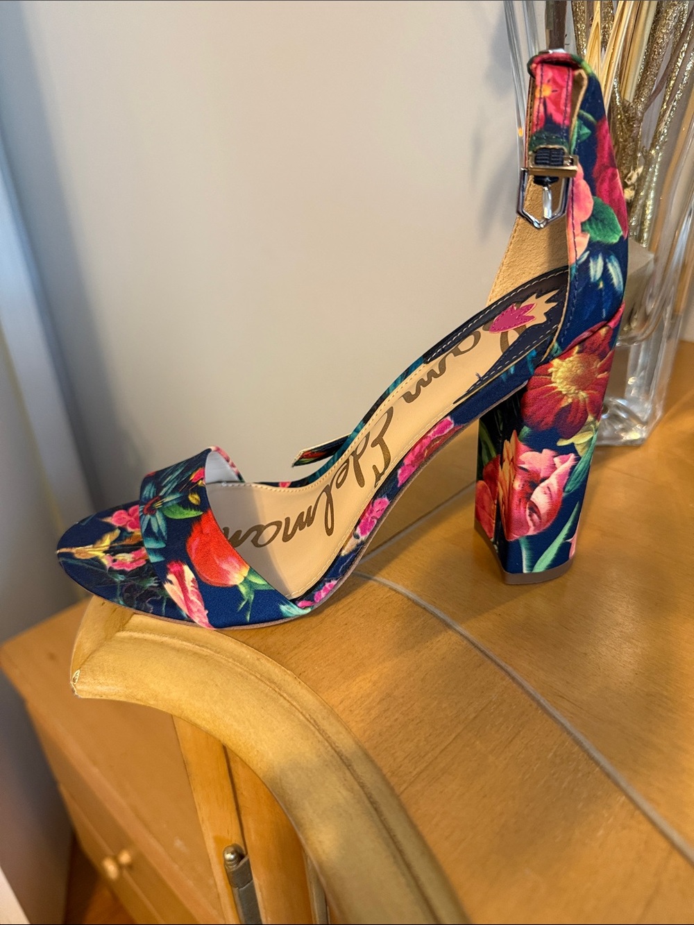 Sam Edelman Navy Floral Block Heel Sandals